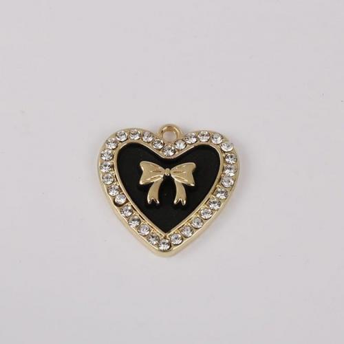 Zinc Alloy Enamel Pendants Heart gold color plated DIY & with rhinestone nickel lead & cadmium free Sold By Bag