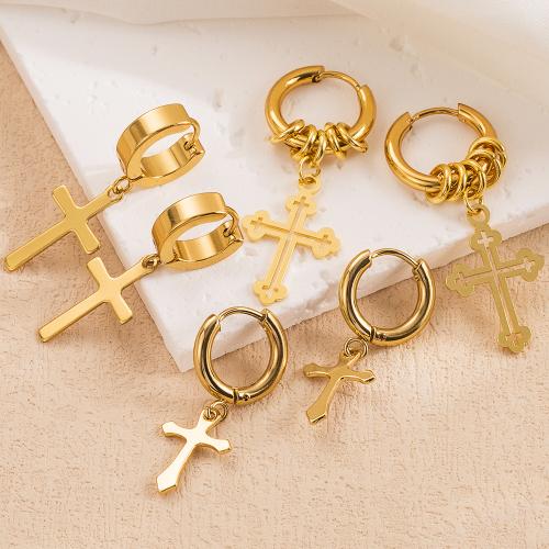 Zinklegierung Ohrringe, Kreuz, goldfarben plattiert, Modeschmuck & verschiedene Stile für Wahl & für Frau, keine, frei von Nickel, Blei & Kadmium, verkauft von Paar