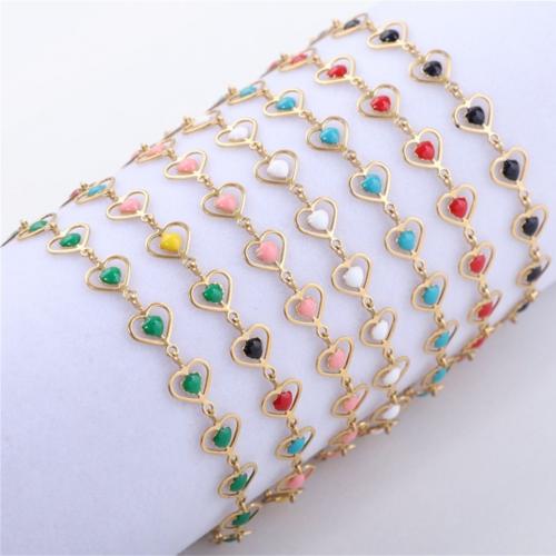 Stainless Steel Jewelry Bracelet, 304 Stainless Steel, with 5CM extender chain, Heart, gold color plated, fashion jewelry & for woman & enamel, more colors for choice, Length:17 cm, Sold By PC