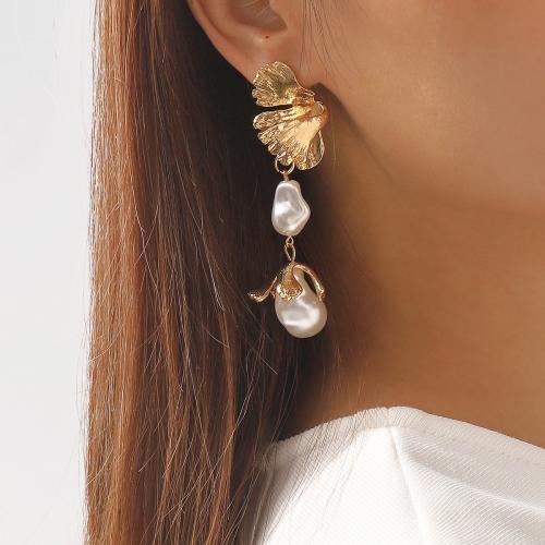 Zinc Alloy Drop Earrings with Plastic Pearl Baroque plated fashion jewelry & for woman nickel lead & cadmium free Sold By Pair