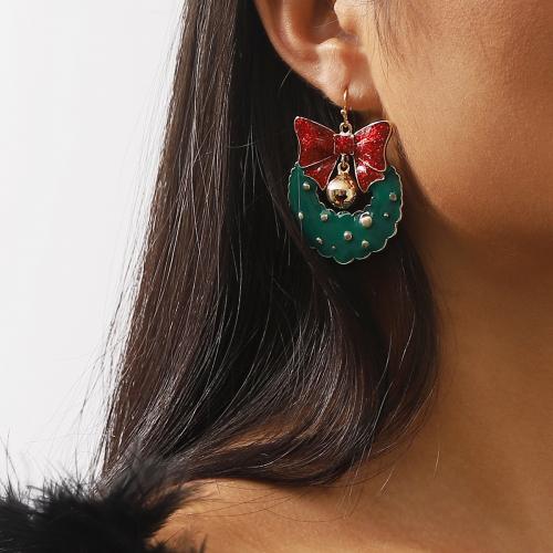 Tibetan Style Drop Earrings, Christmas Wreath, gold color plated, fashion jewelry & for woman & enamel, mixed colors, nickel, lead & cadmium free, 35x50mm, Sold By Pair