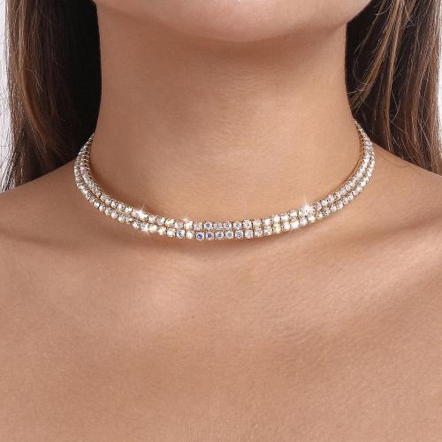 Zinklegierung Schmuck Halskette, Kreisring, plattiert, Modeschmuck & für Frau & mit Strass, keine, frei von Nickel, Blei & Kadmium, verkauft von PC