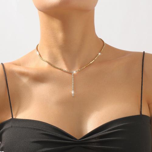 Zinc Alloy smykker halskæde, forgyldt, mode smykker & for kvinde & med rhinestone, flere farver til valg, nikkel, bly & cadmium fri, Solgt af PC