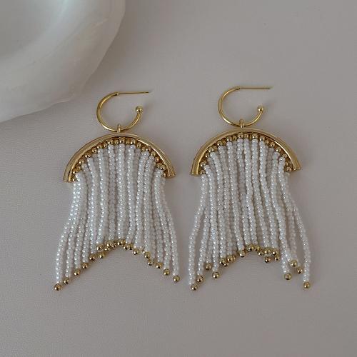 Brass Drop Earring with Seedbead plated fashion jewelry golden nickel lead & cadmium free Sold By Pair