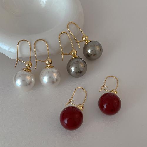 Brass Drop Earring, with ABS Plastic Pearl, plated, fashion jewelry, more colors for choice, nickel, lead & cadmium free, 42x18mm, Sold By Pair