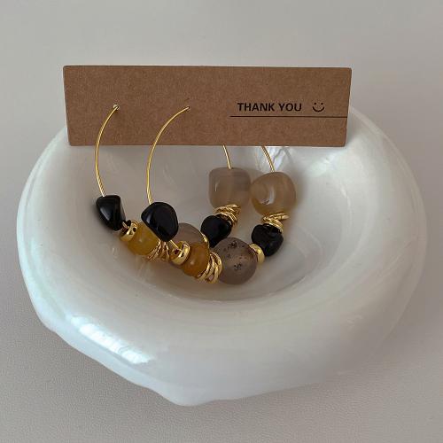 Brass Drop Earring, with Natural Stone, plated, fashion jewelry, golden, nickel, lead & cadmium free, 50x40mm, Sold By Pair