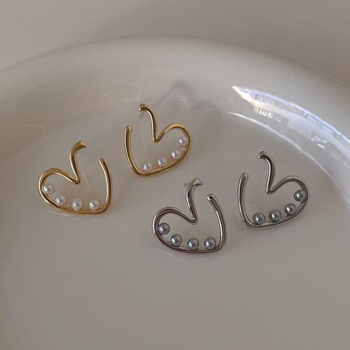 Brass Stud Earring with ABS Plastic Pearl Heart plated fashion jewelry nickel lead & cadmium free Sold By Pair
