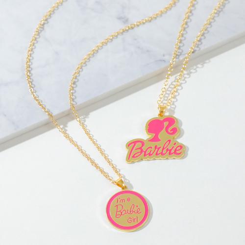 Zinc Alloy Jewelry Necklace plated fashion jewelry & enamel pink nickel lead & cadmium free Length 60 cm Sold By PC