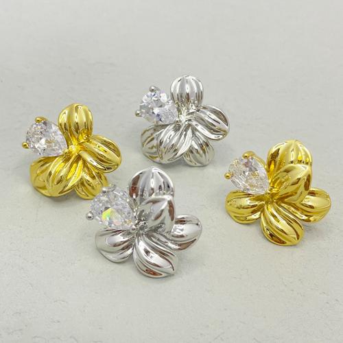 Cubic Zirconia Micro Pave Brass Earring, Flower, plated, fashion jewelry & micro pave cubic zirconia & for woman, more colors for choice, nickel, lead & cadmium free, 23x23mm, Sold By Pair