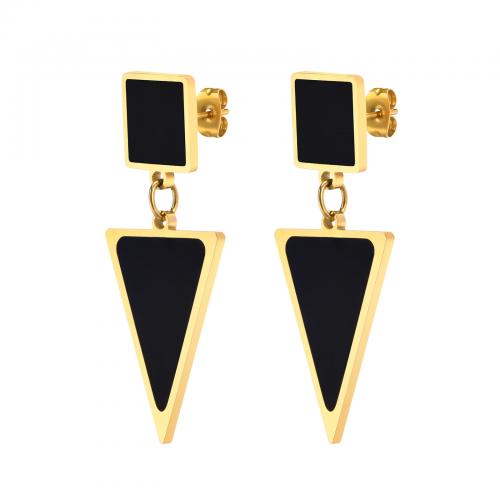Stainless Steel Stud Earrings 304 Stainless Steel Triangle gold color plated fashion jewelry & for woman & enamel nickel lead & cadmium free Sold By Pair