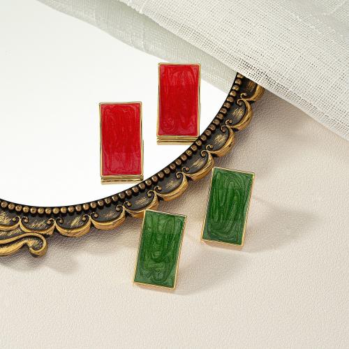 Brass Stud Earring Rectangle 18K gold plated fashion jewelry & for woman & enamel nickel lead & cadmium free Sold By Pair