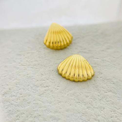 Brass Stud Earring, Shell, 18K gold plated, fashion jewelry & for woman, nickel, lead & cadmium free, 13x13mm, Sold By Pair