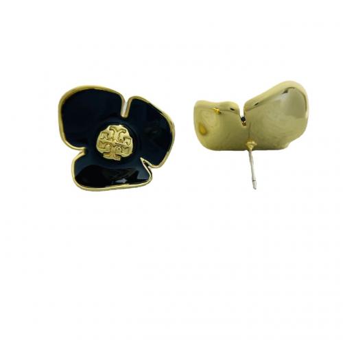 Brass Stud Earring Flower 18K gold plated fashion jewelry & for woman & enamel nickel lead & cadmium free 22.80mm Sold By Pair