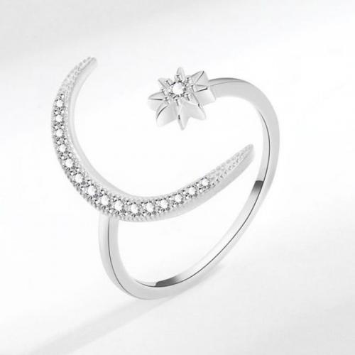 Brass Finger Ring Moon and Star plated fashion jewelry & for woman & with rhinestone nickel lead & cadmium free mm Sold By PC
