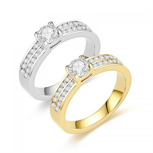 Titanium Čelik Finger Ring, pozlaćen, modni nakit & bez spolne razlike & različite veličine za izbor & micro utrti kubni cirkonij, više boja za izbor, nikal, olovo i kadmij besplatno, Prodano By PC