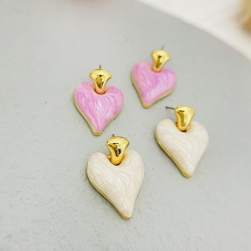 Brass Stud Earring, Heart, 18K gold plated, fashion jewelry & for woman & enamel, more colors for choice, nickel, lead & cadmium free, 27x17mm, Sold By Pair