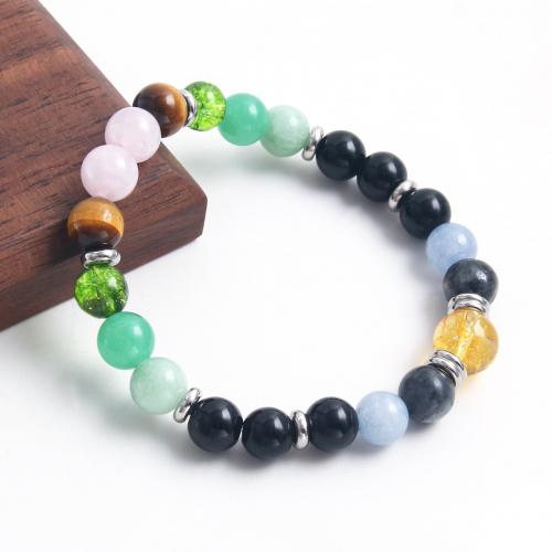 Gemstone Bracelets, 304 Stainless Steel, with Natural Stone, plated, Unisex, multi-colored, Length:Approx 18 cm, Sold By PC