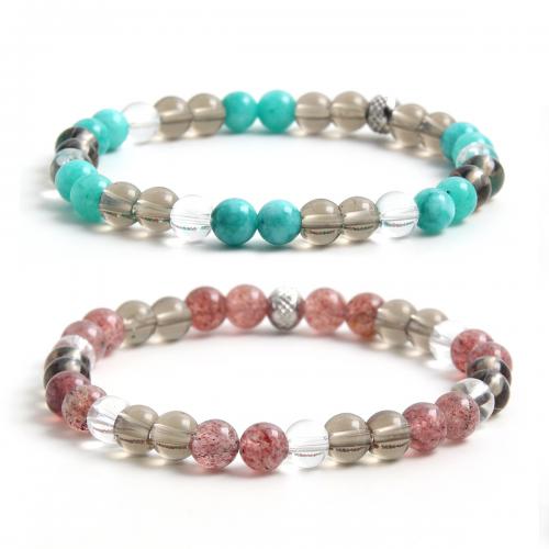 Quartz Bracelets, 304 Stainless Steel, with Elastic Thread & Strawberry Quartz & Rutilated Quartz, handmade, Unisex, more colors for choice, Length:Approx 18 cm, Sold By PC