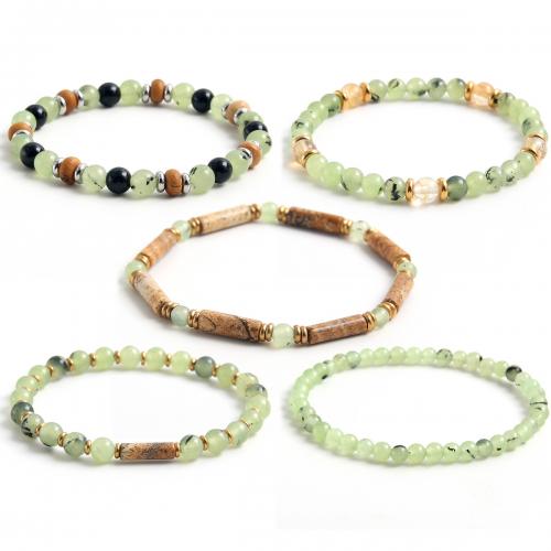 Gemstone Bracelets, 304 Stainless Steel, with Obsidian & Picture Jasper & Natural Prehnite & Crystal & Wood, handmade, different styles for choice, more colors for choice, Length:Approx 18 cm, Sold By PC