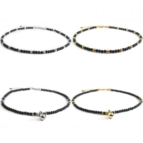 Gemstone Jewelry karoliai, 304 Nerūdijantis plienas, su Lava & Plastikiniai Perlas, padengtą, unisex & įvairių stilių pasirinkimas, juodas, Pardavė PC