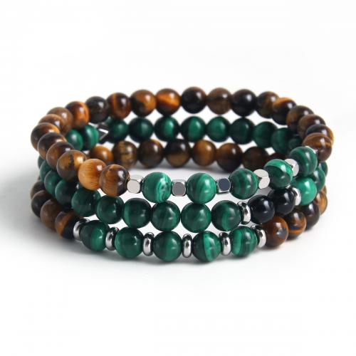Gemstone Bracelets 304 Stainless Steel with Malachite & Tiger Eye plated Unisex green Length Approx 18 cm Sold By PC