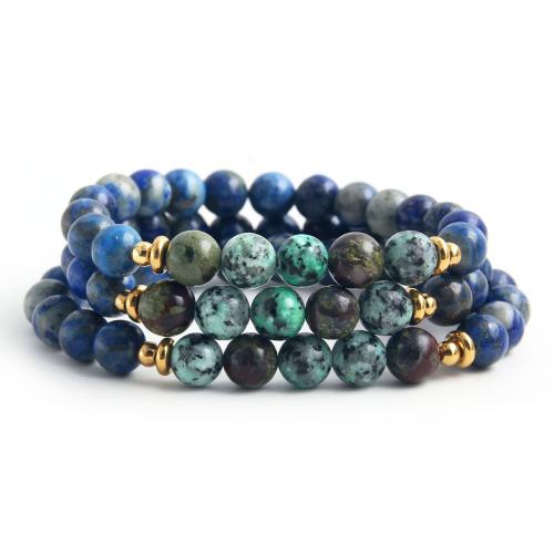 Gemstone Bracelets 304 Stainless Steel with African Turquoise & Sodalite plated Unisex blue Sold By PC