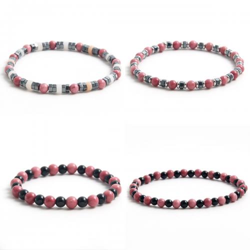 Gemstone Bracelets 304 Stainless Steel with Obsidian & Rhodochrosite & Hematite plated Unisex Length Approx 18 cm Sold By PC