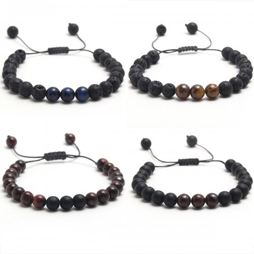 Stainless Steel Jewelry Bracelet, 304 Stainless Steel, with Abrazine Stone & Wax Cord & Lava & Tiger Eye, with 6CM extender chain, plated, Unisex & different styles for choice, more colors for choice, Length:Approx 16 cm, Sold By PC