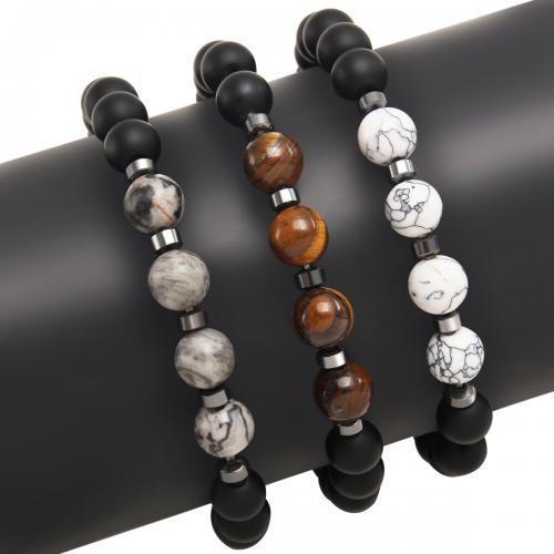 Stainless Steel Jewelry Bracelet, 304 Stainless Steel, with Howlite & Map Stone & Tiger Eye & Black Agate, plated, Unisex & different styles for choice, black, Length:Approx 19 cm, Sold By PC