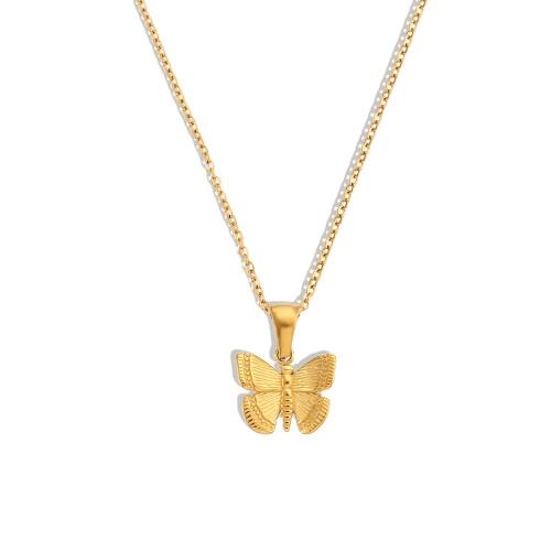 Edelstahl Schmuck Halskette, 304 Edelstahl, Schmetterling, für Frau, goldfarben, verkauft von PC