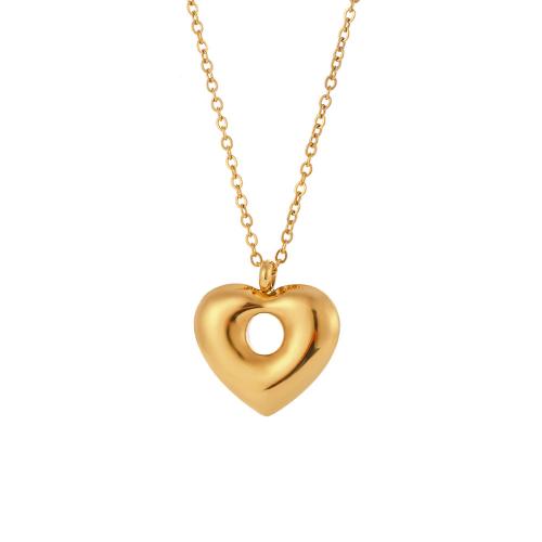 Nerezová ocel šperky náhrdelník, 304 Stainless Steel, Srdce, pro ženy, zlatý, Prodáno By PC