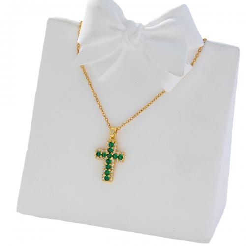 Cubic Zircon Micro Pave Brass Necklace Cross real gold plated micro pave cubic zirconia & for woman Sold By PC
