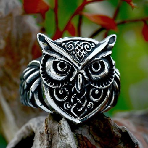 Titanium Steel Finger Ring Owl polished & for man & blacken US Ring Sold By PC