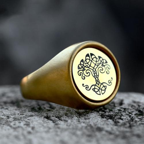 Titan Stål Finger Ring, Rund, guldfärg pläterade, Vintage & vridbar & olika storlek för val & för människan & svärta, Storlek:7-13, Säljs av PC