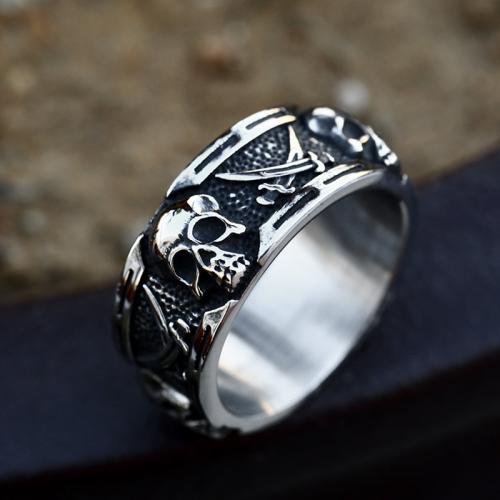 Titanium Steel Finger Ring Skull polished vintage & for man & blacken original color US Ring Sold By PC