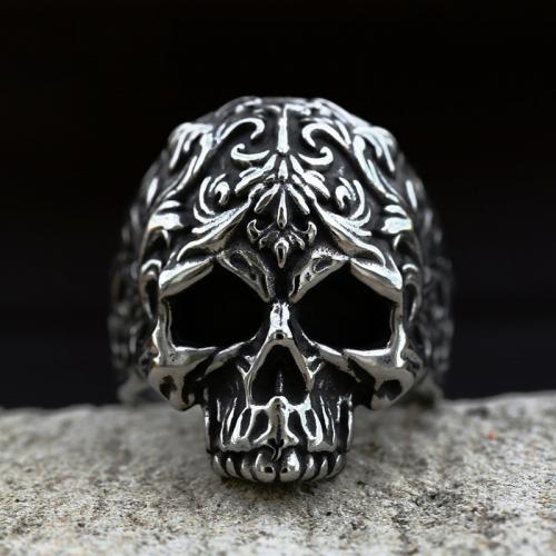 Titanium Steel Finger Ring, Skull, polished, vintage & different size for choice & for man & blacken, US Ring Size:7-13, Sold By PC