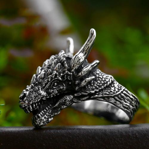 Partículas de acero anillo, Dragón, pulido, Vintage & diverso tamaño para la opción & para hombre & ennegrezca, tamaño:7-13, Vendido por UD