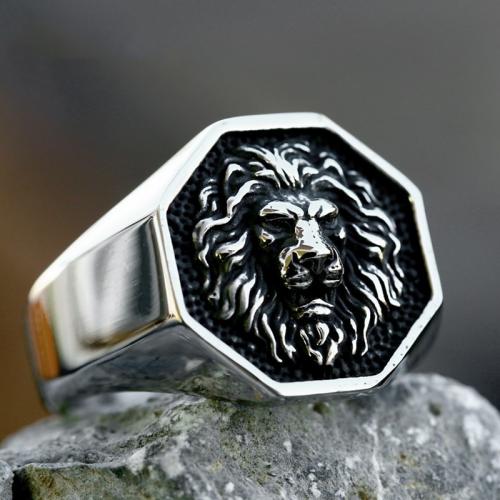 Titanium Steel Finger Ring Lion polished vintage & for man & blacken original color US Ring Sold By PC