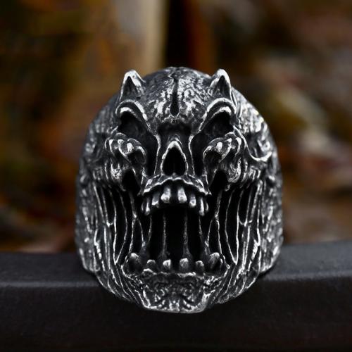 Titanium Čelik Finger Ring, Lobanja, uglađen, Berba & različite veličine za izbor & za čovjeka & pocrniti, izvorna boja, Veličina:7-13, Prodano By PC