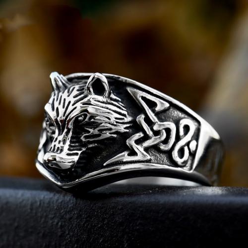 Titanium Steel Finger Ring Wolf polished vintage & for man & blacken original color US Ring Sold By PC