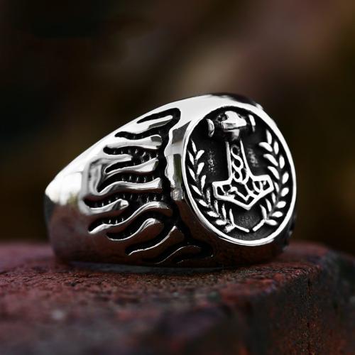 Titanium Čelik Finger Ring, Thorov čekić, uglađen, Berba & različite veličine za izbor & za čovjeka & pocrniti, izvorna boja, Veličina:7-13, Prodano By PC