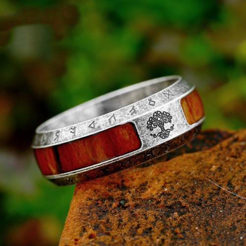 Titanium Čelik Finger Ring, s Drvo, starinski srebrne boje pozlaćen, Berba & različite veličine za izbor & za čovjeka & epoksi naljepnica, Veličina:7-13, Prodano By PC