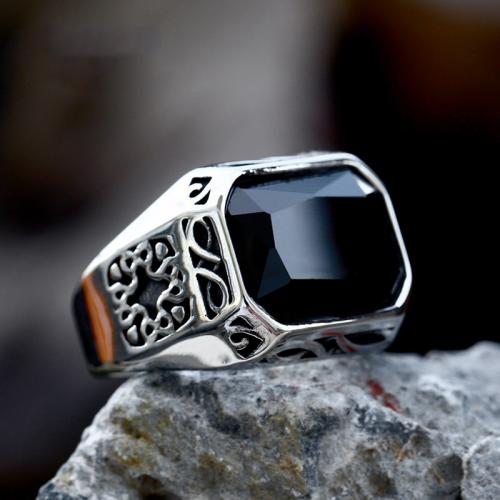Titanium Steel Finger Ring with Glass Geometrical Pattern polished vintage & for man US Ring Sold By PC