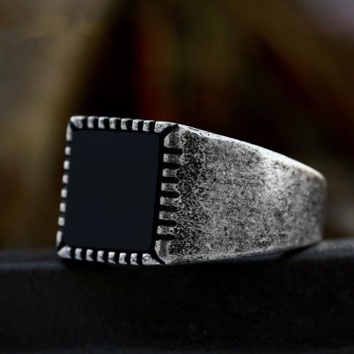 304 Stainless Steel Prst prsten, Geometrický vzor, lesklý, Vintage & různé velikosti pro výběr & pro muže & černat, Původní barva, Velikost:8-13, Prodáno By PC