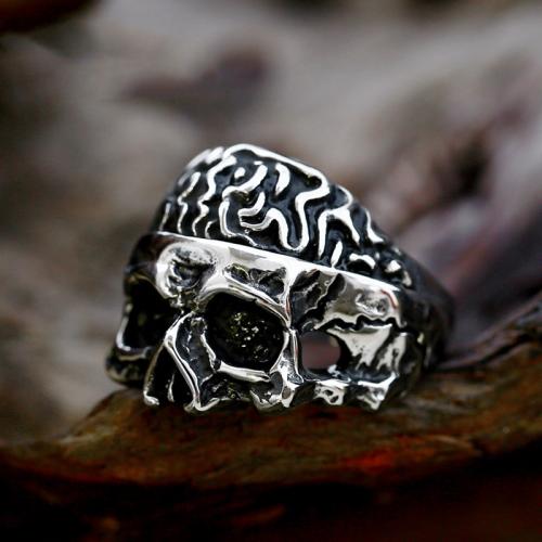 Titanium Steel Finger Ring Skull polished vintage & for man & blacken original color US Ring Sold By PC