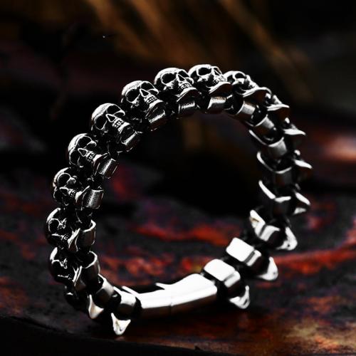 Titanium Steel Bracelet, Skull, polished, vintage & different size for choice & for man & blacken, Sold By PC