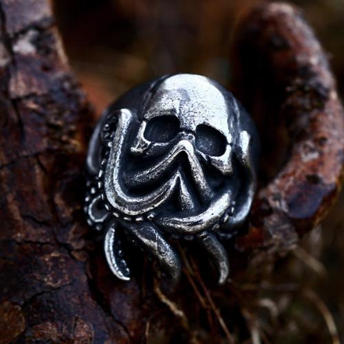 Titanium Steel Finger Ring Octopus polished vintage & for man & blacken original color US Ring Sold By PC