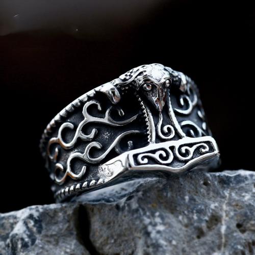 Titanium Steel Finger Ring, Hammer of Thor, polished, vintage & different size for choice & for man & blacken, original color, US Ring Size:7-13, Sold By PC