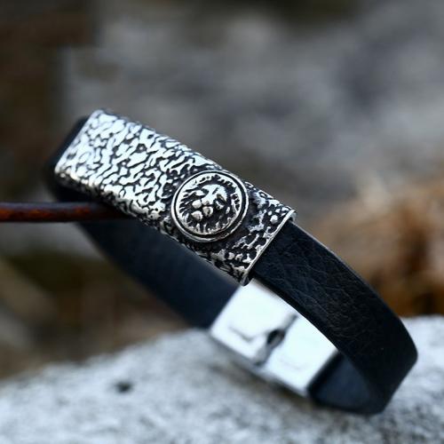 Acier titane bracelet, avec cuir PU, poli, Vintage & normes différentes pour le choix & pour homme & noircir, Vendu par PC