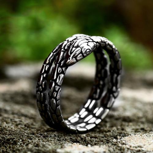 Titanium Steel Finger Ring, Snake, polished, vintage & different size for choice & for man & blacken, original color, US Ring Size:6-12, Sold By PC